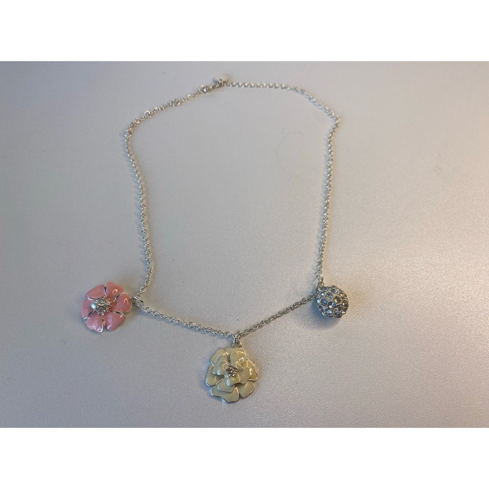 Stella & Dot Enamel Flower Ladybug‎ & Pave Charm Necklace